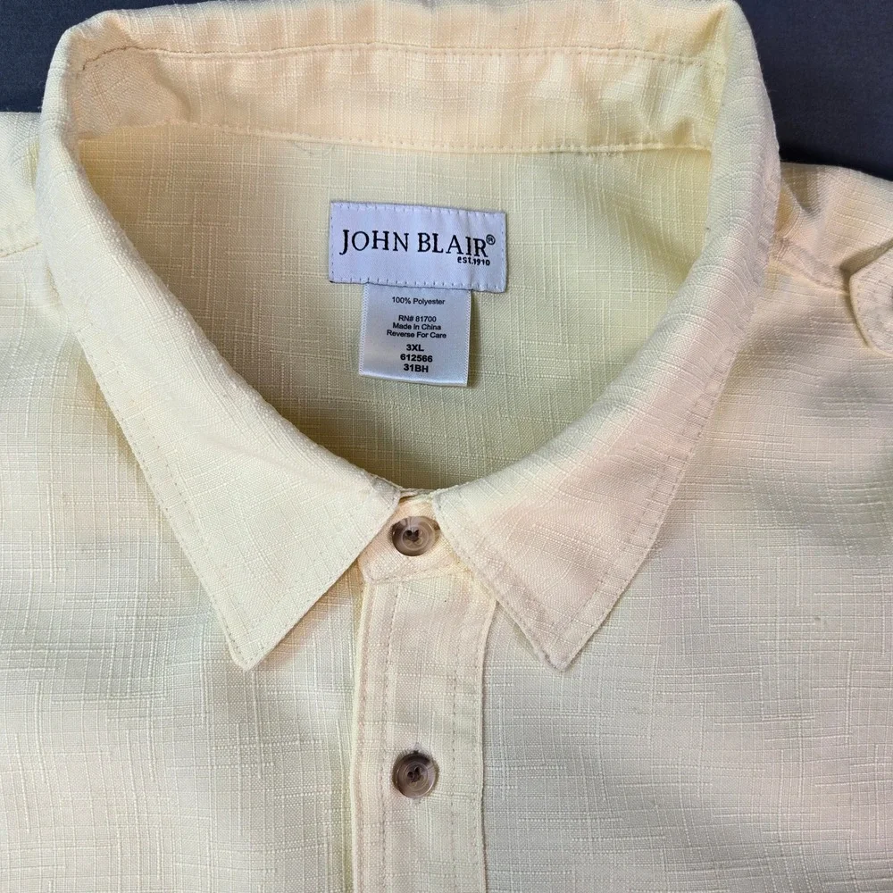 John Blair Mens 3XL Yellow Short Sleeve Button Down Shirt Slub Texture Epaulets